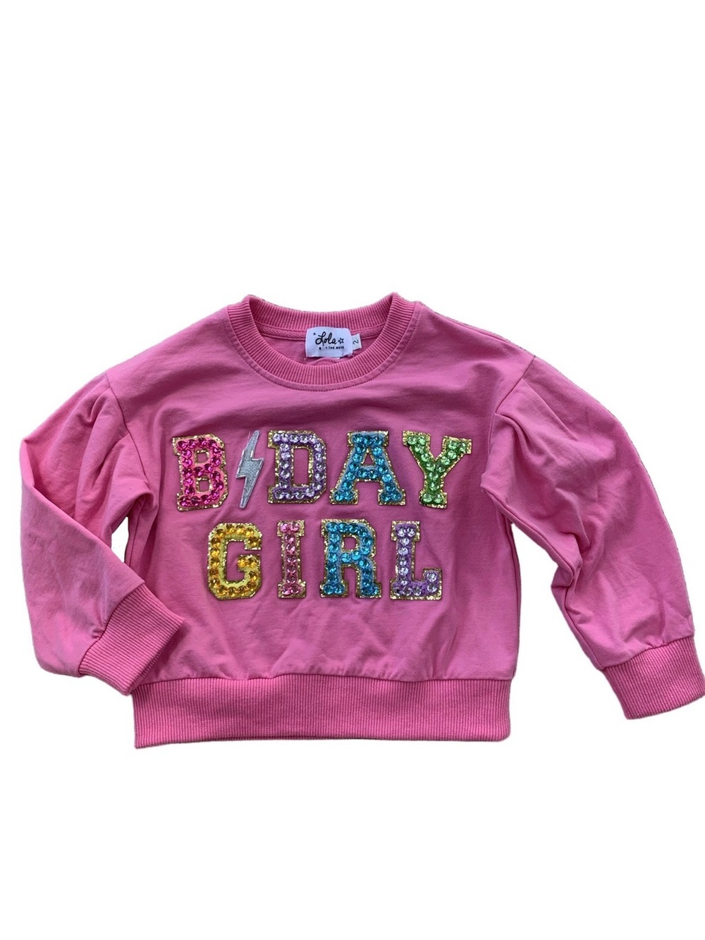 Lola + the Boys Size 2 Pink Rhinestone Sequin Birthday Girl Sweatshirt